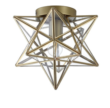 Stella 12" Moravian Star Metal/Clear Glass LED Flush Mount - JONATHAN Y